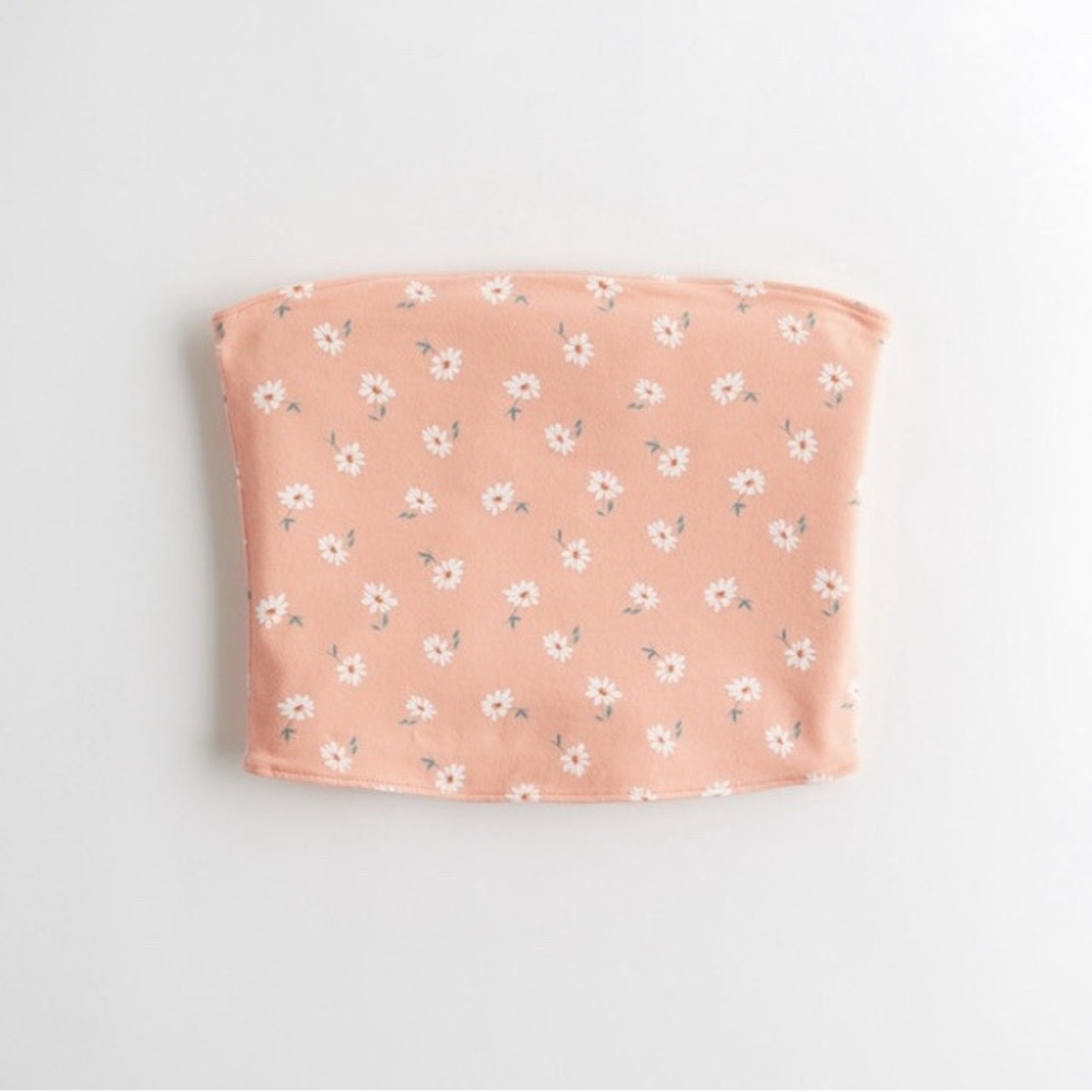 HOLLISTER Coral Floral Strapless Crop Tank Top